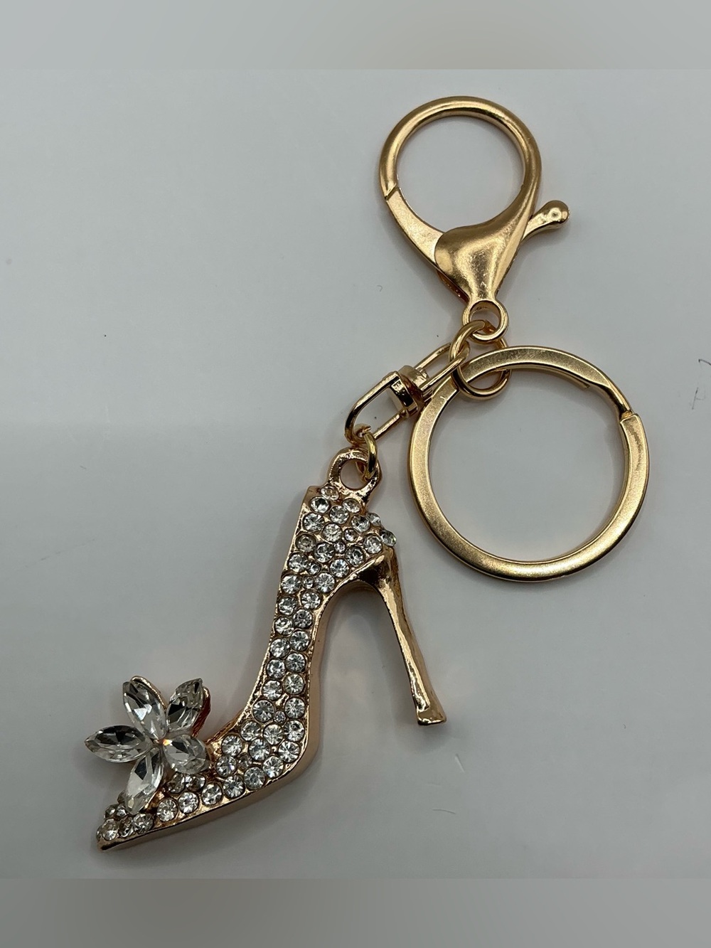 GOLD TONE RHINESTONE FLORAL SHOE BAG CHARM KEY CHAIN NWOT